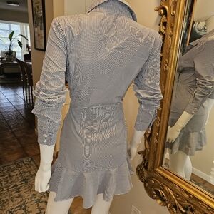 ENGLISH FACTORY (Pre-loved) Blue and White Striped Long Sleeve Mini Shirt Dress